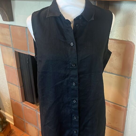 Garnet Hill Black Classic Linen Shirtdress, size 12 - Picture 2 of 9